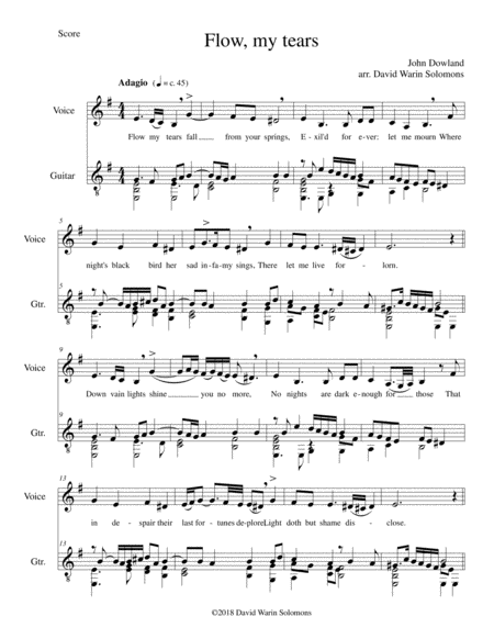 Flow My Tears By John Dowland Transposed To E Minor For Alto Or Baritone And Guitar Sheet Music