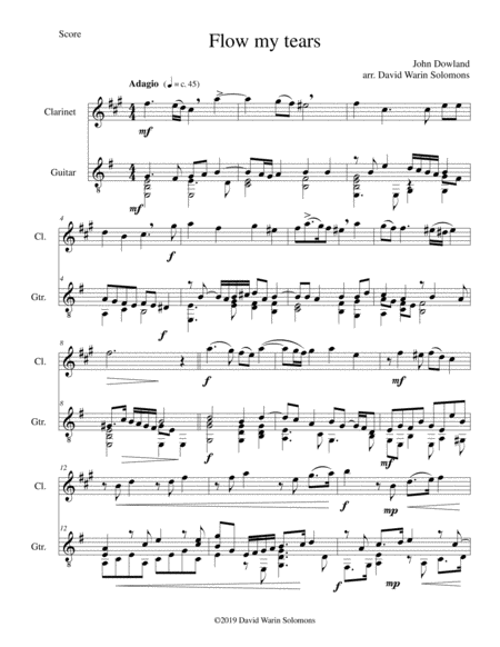 Flow My Tears For Clarinet And Guitar Without Divisions Sheet Music