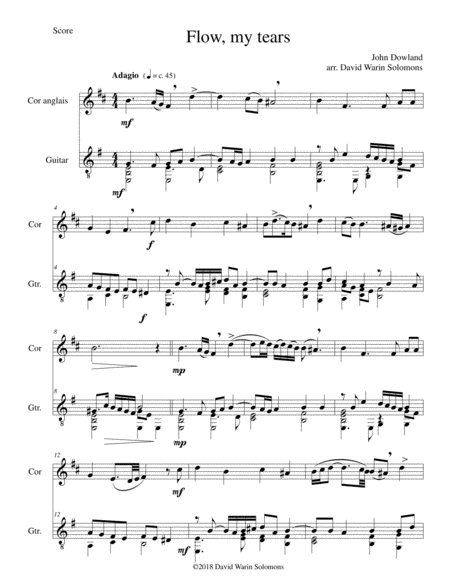 Free Sheet Music Flow My Tears For Cor Anglais And Guitar With Divisions