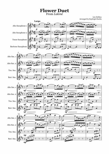 Free Sheet Music Flower Duet From Lakm Delibes Saxophone Quartet Aatb