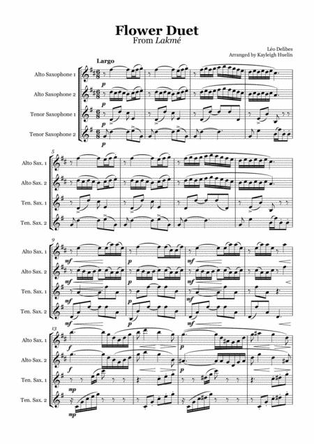 Flower Duet From Lakm Delibes Saxophone Quartet Aatt Sheet Music