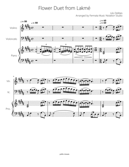 Flower Duet From Lakm Violin Cello And Piano Sheet Music