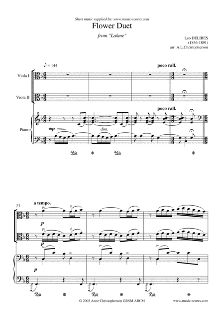 Flower Duet From Lakme 2 Violas And Piano Sheet Music