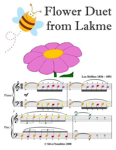 Flower Duet From Lakme Easy Piano Sheet Music With Colored Notes Sheet Music