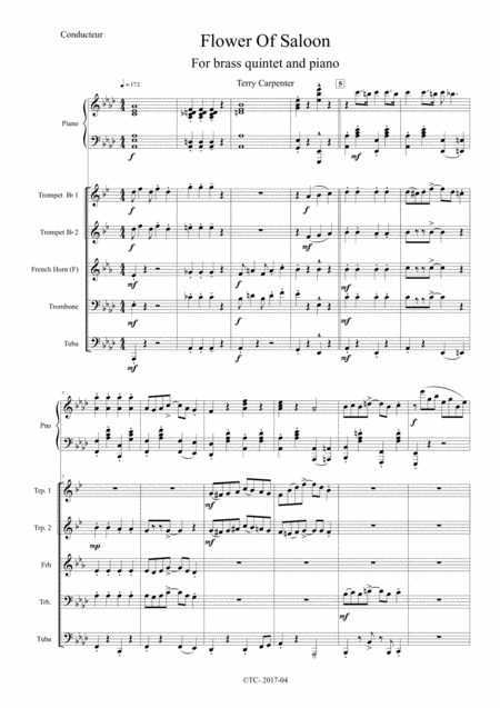 Free Sheet Music Flower Of Saloon For Brass Quintet And Piano