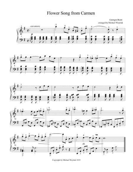 Free Sheet Music Flower Song From Carmen