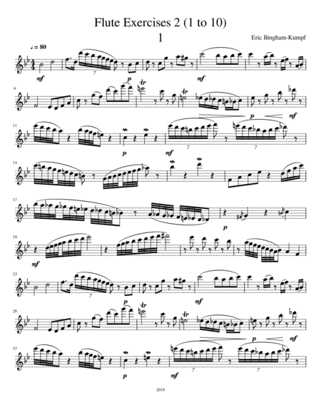 Flute Exercises 2 1 To 10 Sheet Music