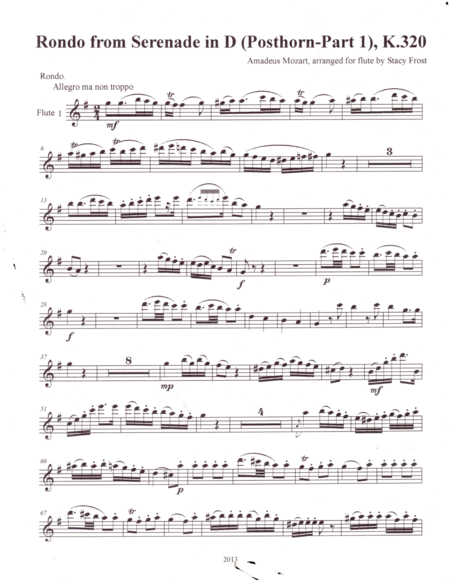 Free Sheet Music Flute Quartet Arrangement Of Rondo From Serenade In D Posthorn Part 1