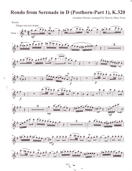 Flute Quartet Arrangement Of Rondo From Serenade In D Posthorn Part 1 Sheet Music