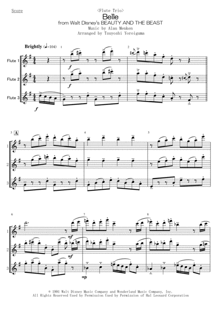 Flute Trio Belle From Walt Disneys Beauty And The Beast Sheet Music