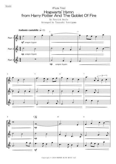 Flute Trio Hogwarts Hymn From Harry Potter And The Goblet Of Fire Sheet Music