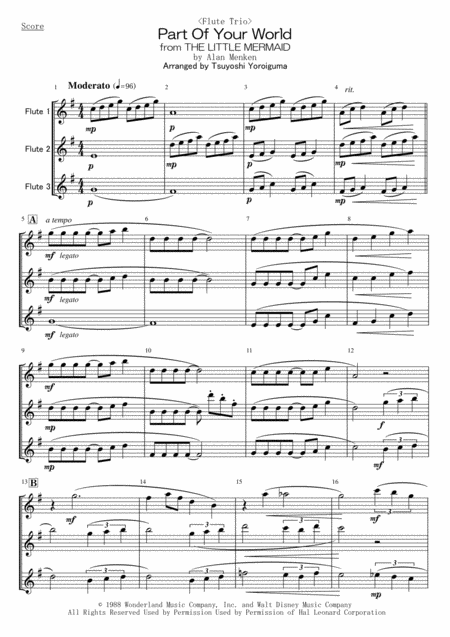 Flute Trio Part Of Your World From The Little Mermaid Sheet Music