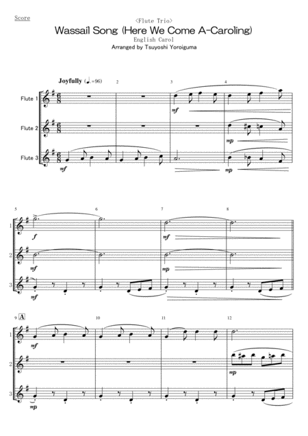 Flute Trio Wassail Song Here We Come A Caroling Sheet Music