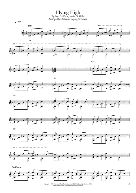 Flying High Solo Guitar Score Sheet Music