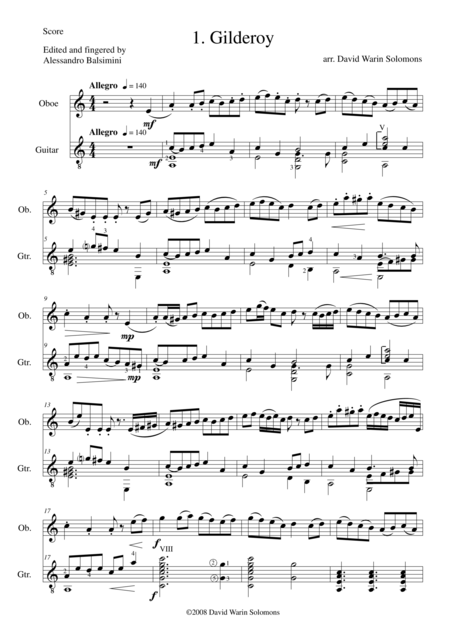 Folk Song Snapshots For Oboe And Guitar Sheet Music