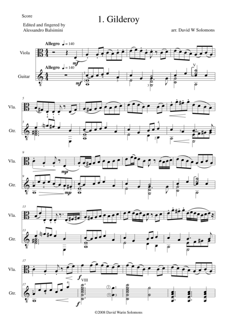 Folk Song Snapshots For Viola And Guitar Sheet Music