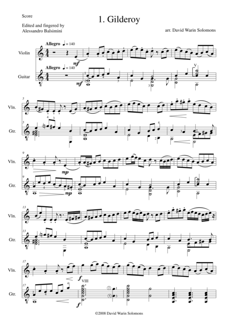 Folk Song Snapshots For Violin And Guitar Sheet Music