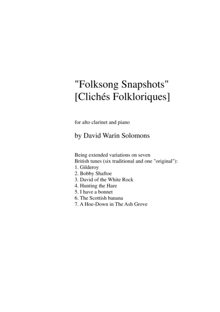 Folk Song Snapshots No 1 Gilderoy For Alto Clarinet And Piano Sheet Music