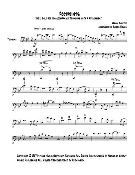 Footprints Jazz Solo For Unaccompanied Trombone With F Attachment Sheet Music