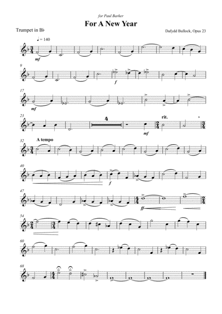 For A New Year Trumpet Part Sheet Music