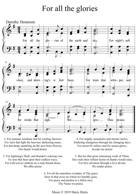 For All The Glories A New Tune To A Wonderful Old Hymn Sheet Music