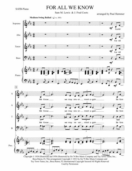 Free Sheet Music For All We Know Swing Ballad Satb Piano