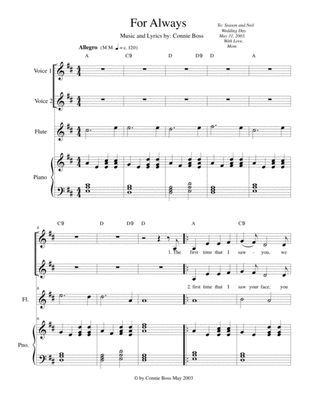 For Always Wedding Flute Duet And Piano Sheet Music