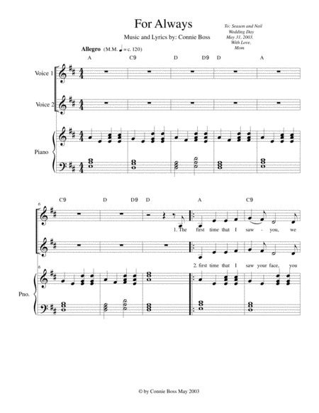 Free Sheet Music For Always Wedding Vocal Duet And Piano