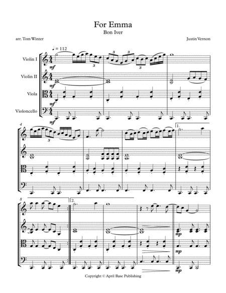 For Emma String Quartet Trio Duo Or Solo Violin Sheet Music