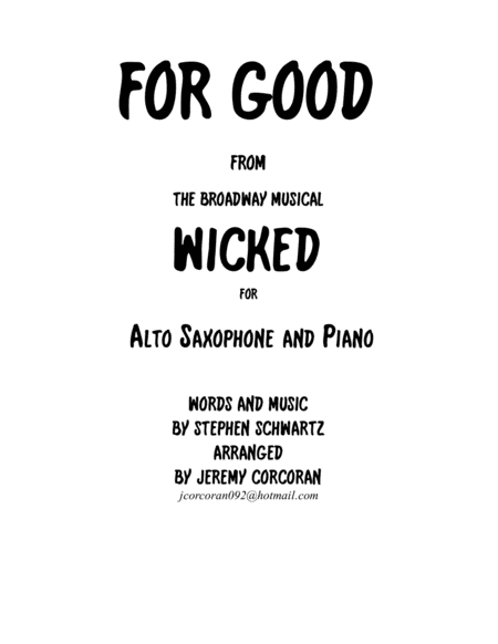 For Good For Solo Alto Saxophone And Piano Sheet Music