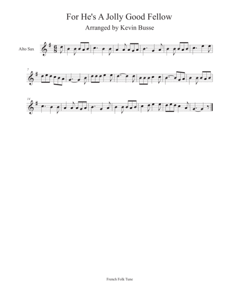 For Hes A Jolly Good Fellow Alto Sax Sheet Music