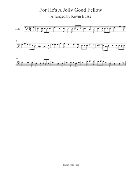 For Hes A Jolly Good Fellow Cello Sheet Music