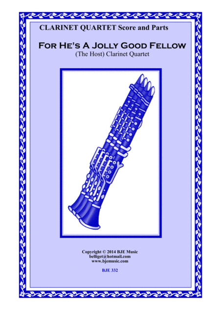 Free Sheet Music For Hes A Jolly Good Fellow Clarinet Quartet Score And Parts Pdf