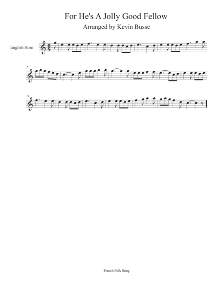 Free Sheet Music For Hes A Jolly Good Fellow English Horn