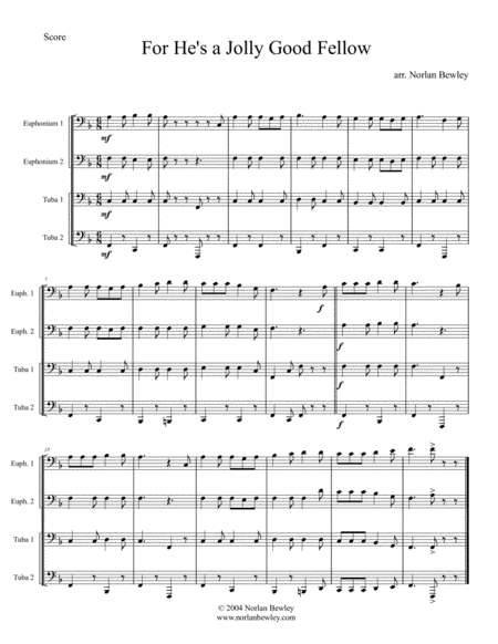 For Hes A Jolly Good Fellow Tuba Euphonium Quartet Sheet Music