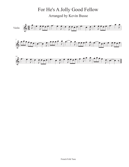 For Hes A Jolly Good Fellow Violin Sheet Music