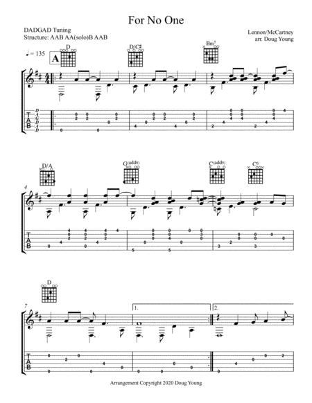 For No One Fingerstyle Guitar In Dadgad Tuning Sheet Music