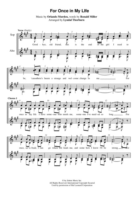 Free Sheet Music For Once In My Life Ssaa