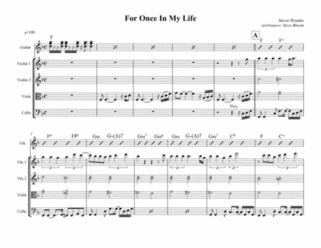 Free Sheet Music For Once In My Life String Quartet Guitar