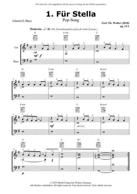 Free Sheet Music For Stella From Guitar Pop Romanticists