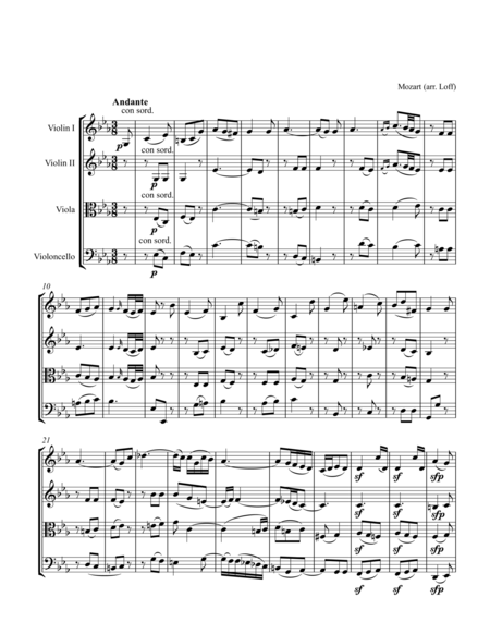 Free Sheet Music For String Quartet And Piano Mozart Piano Concerto No 22 K 482 2nd Movement