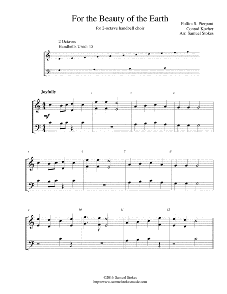 For The Beauty Of The Earth For 2 Octave Handbell Choir Sheet Music