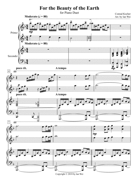 For The Beauty Of The Earth For Piano Duet Sheet Music