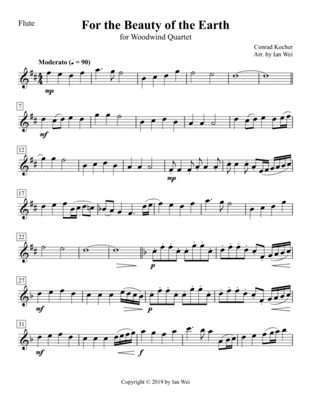 Free Sheet Music For The Beauty Of The Earth For Woodwind Quartet