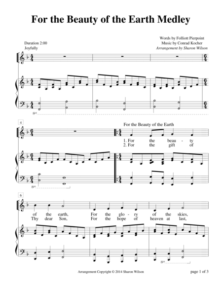 For The Beauty Of The Earth Medley For Unison Choir Sheet Music