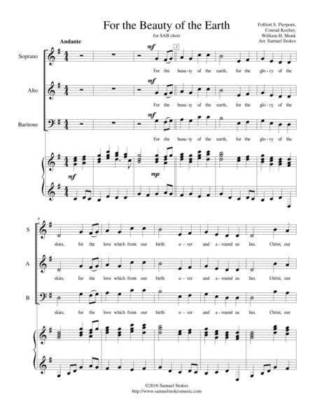 For The Beauty Of The Earth Sab Choir With Piano Accompaniment Sheet Music