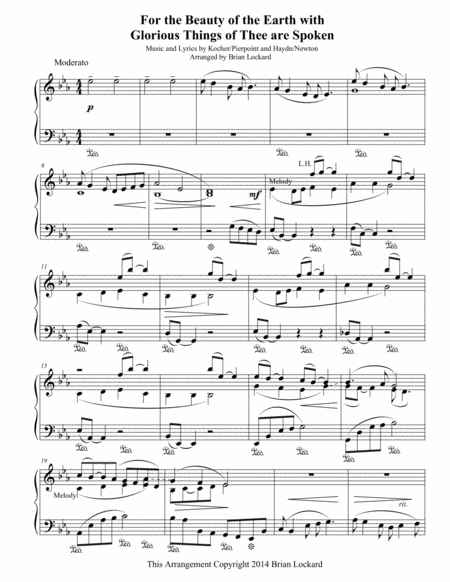 For The Beauty Of The Earth With Glorious Things Of Thee Are Spoken Solo Piano Sheet Music