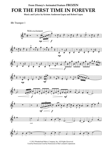 For The First Time In Forever From Frozen For Brass Quartet Sheet Music