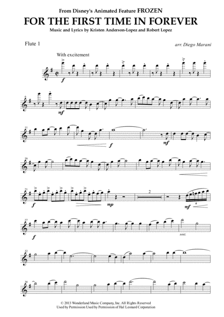 For The First Time In Forever From Frozen For Flute Quartet Sheet Music