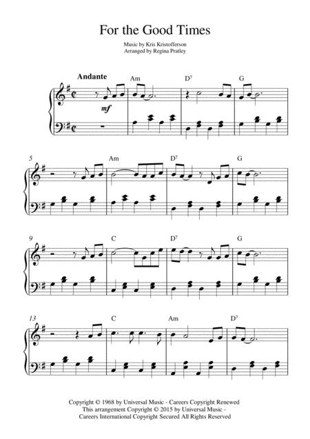 For The Good Times Piano Solo With Chords Sheet Music